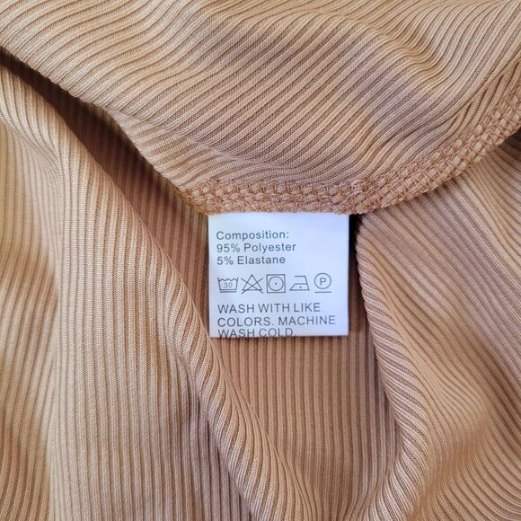 Women Ribbed 3 Front Button Short Sleeve Mini Dress Khaki Size Large - Picture 6 of 8